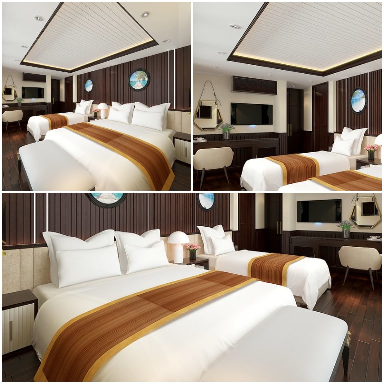 Phòng có diện tích lớn, được Du thuyền Hermes trang bị 1 giường đôi và 1 giường đơn. 