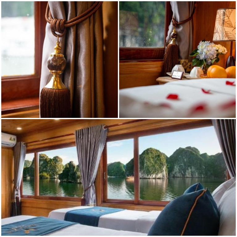 Rèm cửa được trang bị tại tất cả các cabin trên du thuyền Venezia cho những khung giờ có nắng gay gắt. 