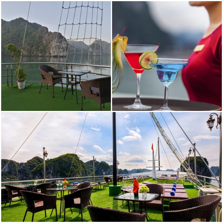 Sky Bar và Terrace Coffee phục vụ đa dạng cocktail, champage trên Du thuyền Venezia.