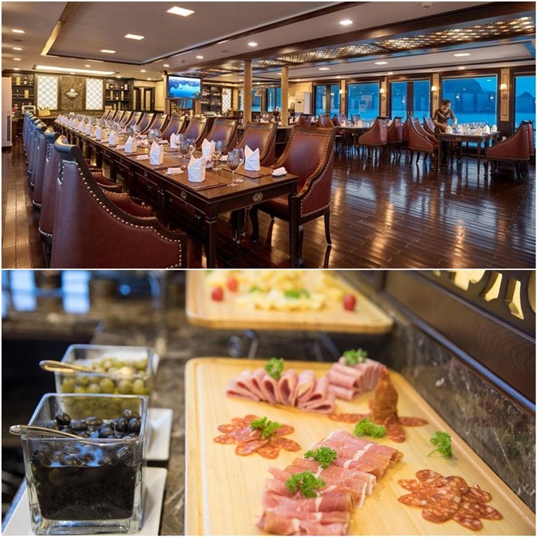 Du khách cực kỳ ưa chuộng các món hải sản và thịt tươi ngon, bổ dưỡng tại nhà hàng du thuyền Azalea. 