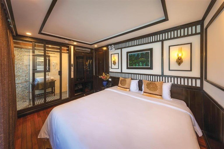 Phòng nghỉ của du thuyền Sena có không gian ấm cúng, gần gũi giúp du khách có cảm giác như ở trong chính ngôi nhà của mình. 