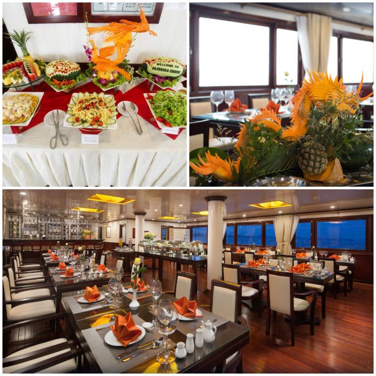 Du thuyền Halong Silversea có một nhà hàng riêng với thực đơn phong thú để phục vụ hành khách