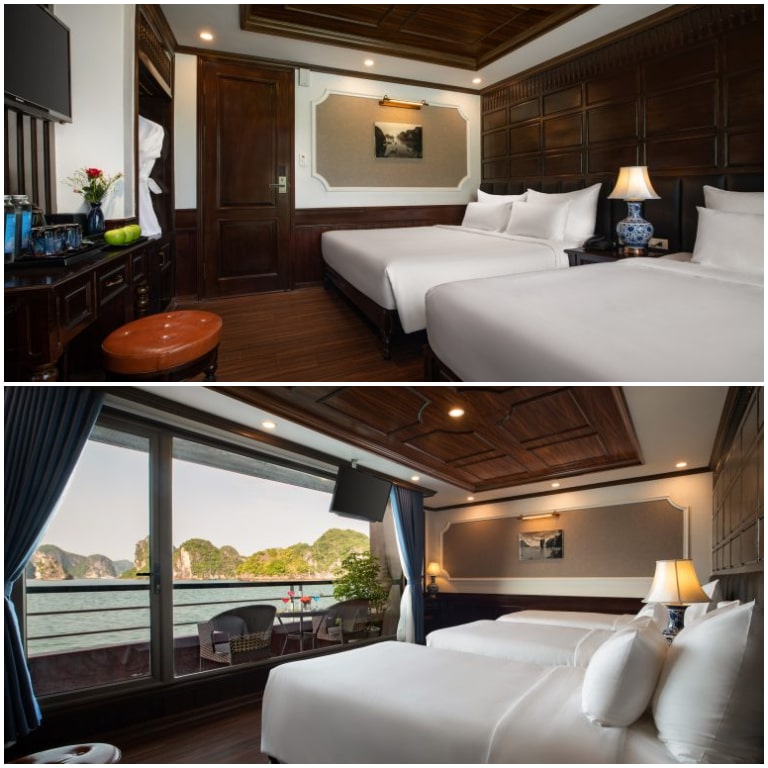 Có hai sự lựa chọn vị trí đặt giường khi khách hàng đăng ký các phòng hạng Triple Suite trên du thuyền Doris. 