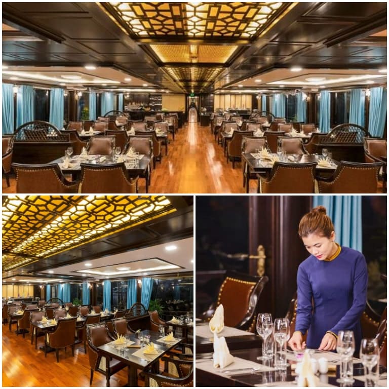 Nhà hàng đẳng cấp 5 sao có sức chứa lên tới 100 khách là nơi diễn ra các hoạt động ăn uống chính của du thuyền La Regina Legend. 