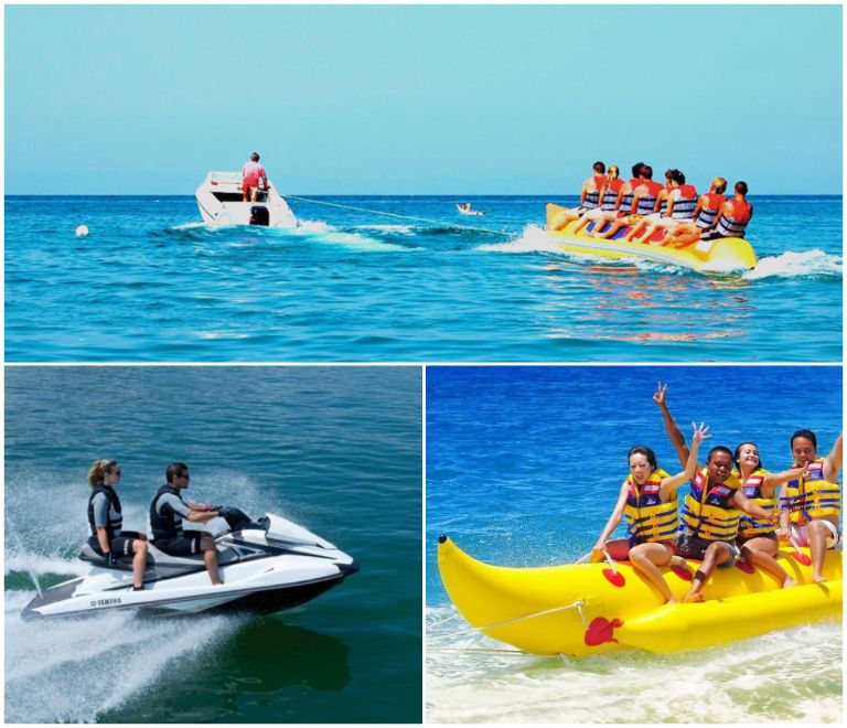 Ngoài bơi lội, chụp ảnh trên bãi biển Minh Châu, du khách có thể tham gia nhiều hoạt động vui chơi trên mặt nước cực thú vị 
