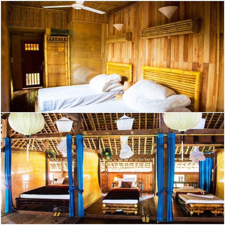 Tất cả các phòng nghỉ tại Hạ Thành homestay đều được làm bằng chất liệu gần gũi với thiên nhiên.