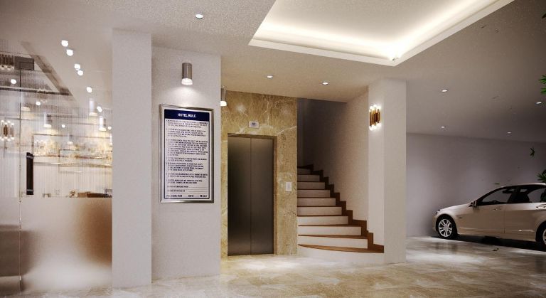 Từ tầng hầm để xe, du khách có thể lên sảnh lễ tâng bằng thang máy vô cùng hiện đại 