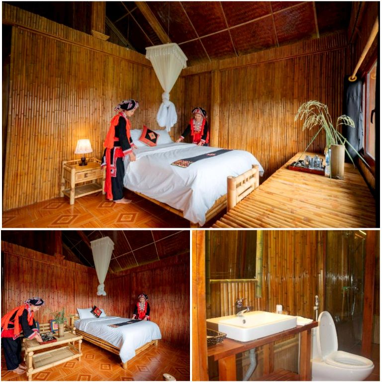 Phòng ở Hoàng Su Phì Lodge được làm từ tre và nứa.