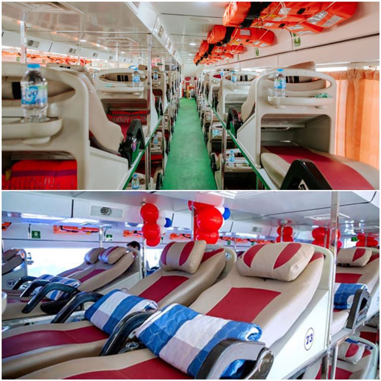 Bên trong tàu cao tốc Phú Qúy Island được thiết kế như xe ô tô giường nằm với hệ thống giường cao cấp, có thể gập ngửa linh hoạt. 