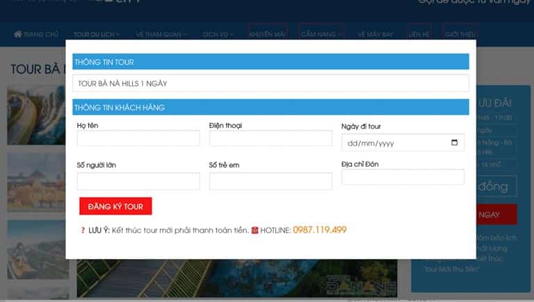 Đặt tour Đà Nẵng qua website rất dễ dàng