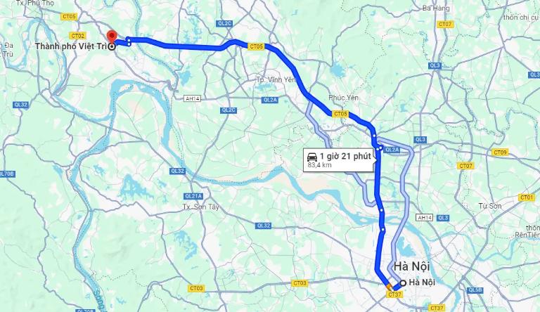 Để di chuyển từ Hà Nội về Việt Trì, chúng ta có 2 cung đường: cao tốc và quốc lộ.